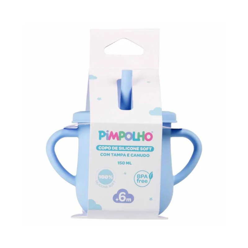 Copo De Silicone Soft Pimpolho C/Canudo 150ml Azul 0300439-01 - pimpolho