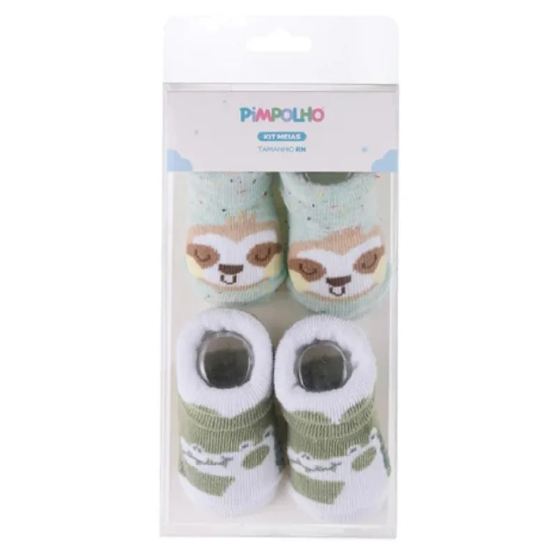 Kit Meia RN Pimpolho Preguiça E Jacaré 2 Pares Verde (MP) - pimpolho