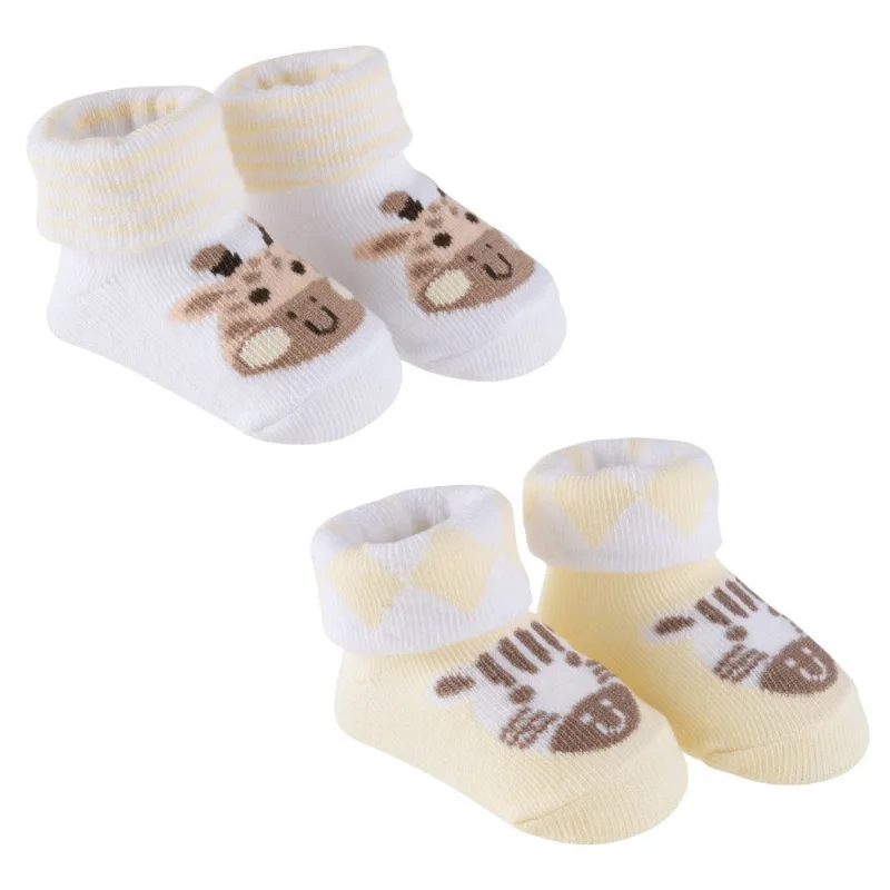 Kit Meia RN Pimpolho Zebra E Girafa 2 Pares Amarelo E Branco (MP) - pimpolho