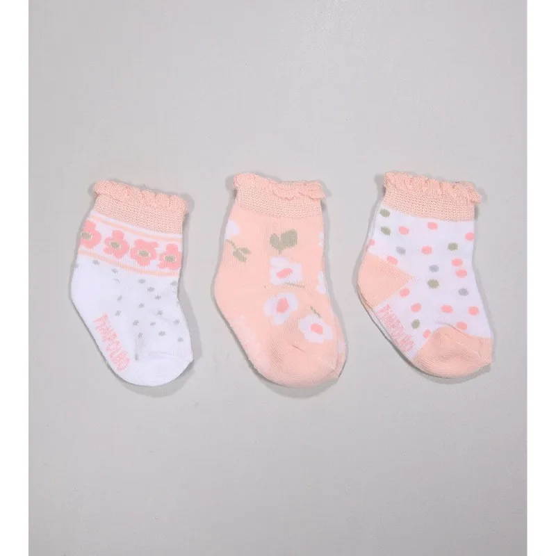 Kit Meia Colorida com 3 Unidades - 300613 Tam. 0 a 15 Salmon - 0 a 15