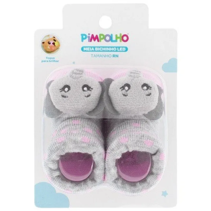 Meia RN Pimpolho Bichinho LED Elefante Cinza 0300800-02 (MP) - pimpolho