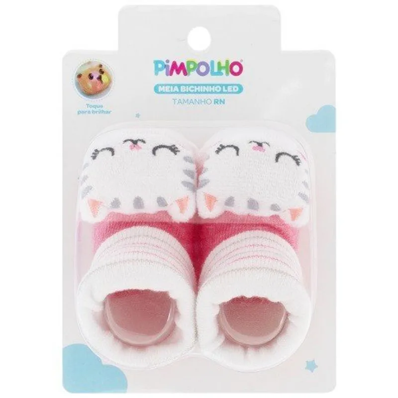 Meia RN Pimpolho Bichinho LED Gato Rosa 0300800-04 (MP) - pimpolho