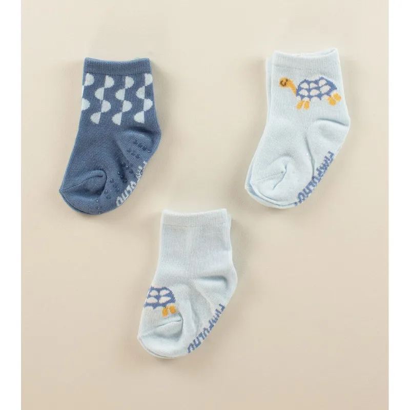 Kit Meia Colorida Antiderrapante com 3 Unidades - 0300791 Azul - 16 a 20