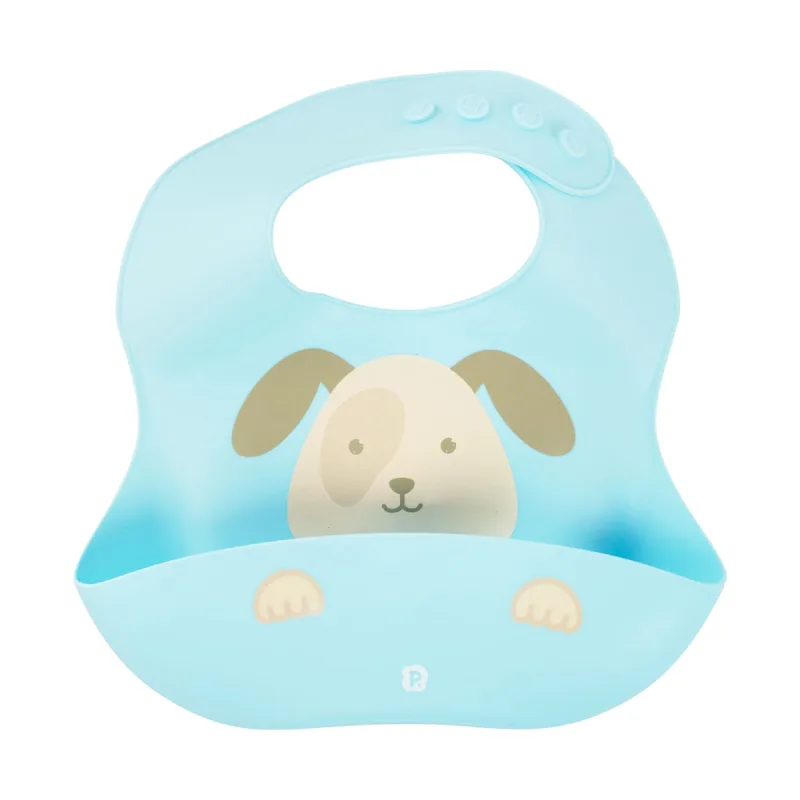 Babador de Silicone Bebê Ajustável Azul Cachorro - Pimpolho - Pimpolho