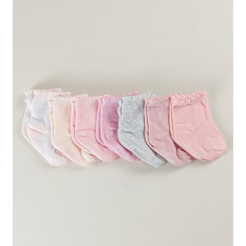 Kit Meia Semaninha Básica com 7 unidades - 0 a 7 meses Rosa - RN