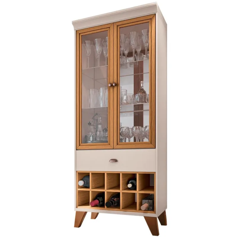 Cristaleira Com Nicho Adega 02 Portas Luma B01 Off White Cinamomo - Lyam Decor - Lyam Decor - Eletrodomésticos