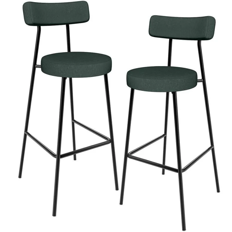 Kit 02 Banquetas Alta Milão L02 Assento em Linho Estrutura em Aço com Encosto Verde - Lyam Decor - Agro