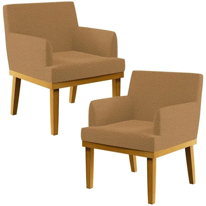 Kit 02 Poltronas Decorativa Para Sala De Estar E Recepção Beatriz W01 Bouclê Mostarda - Lyam Decor - Agro