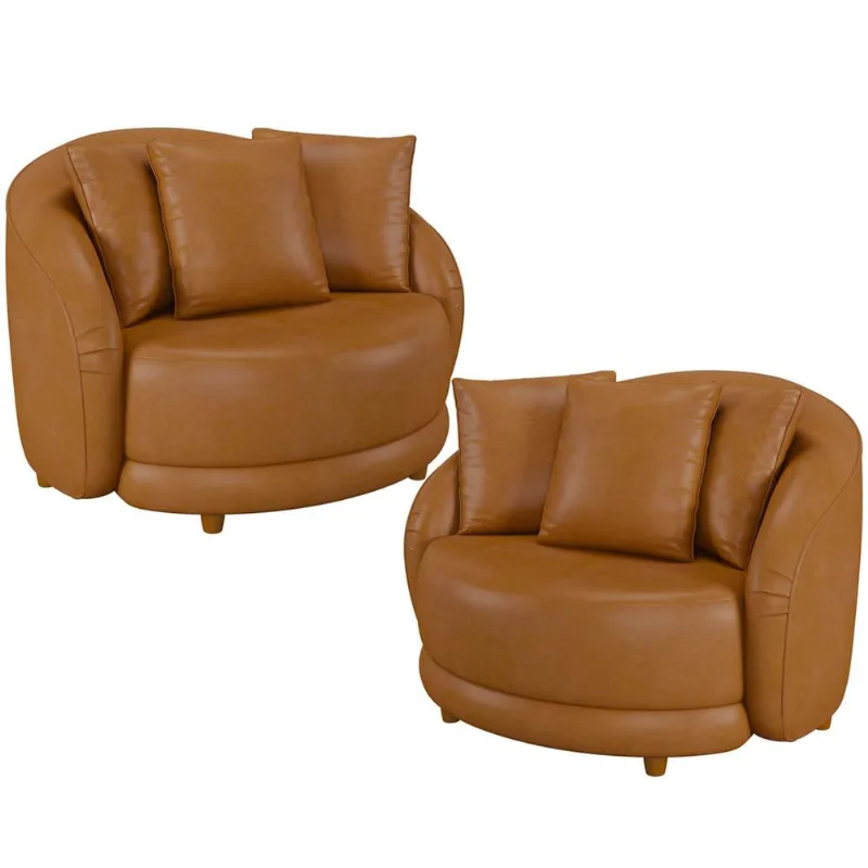 Kit 02 Poltronas Decorativa Sala de Estar Fixa Pés Madeira Witta M03 Couríssimo Whisky - Lyam Decor