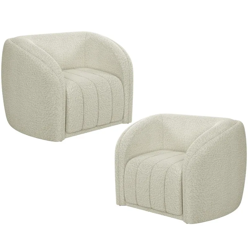 Kit 02 Poltronas Decorativa Para Sala De Estar Lazio M03 Bouclê Bege Claro - Lyam Decor - Lyam Decor