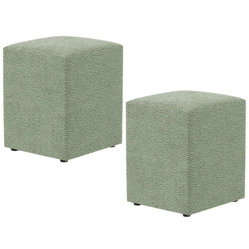 Kit 02 Puffs Quadrado Decorativo Sala De Estar L02 Bouclê Oliva - Lyam Decor - Móveis