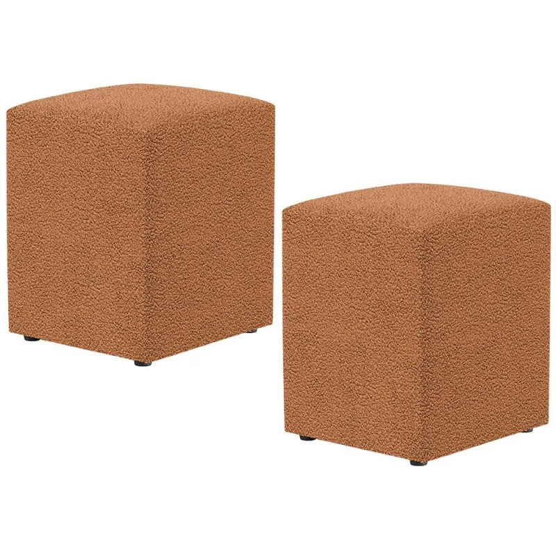 Kit 02 Puffs Quadrado Decorativo Sala De Estar L02 Bouclê Terracota - Lyam Decor - Lyam Decor