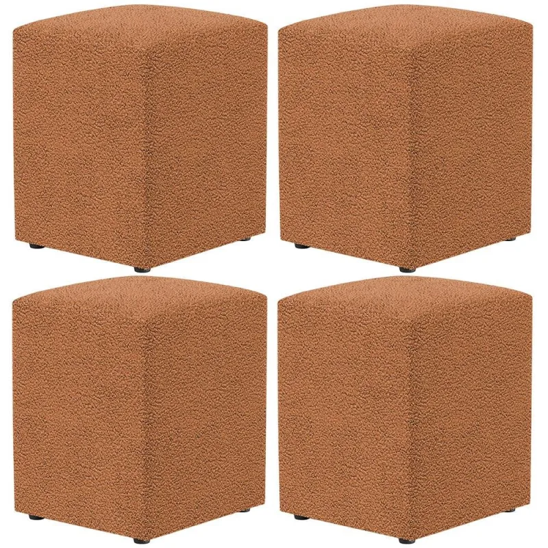 Kit 04 Puffs Quadrado Decorativo Sala De Estar L02 Bouclê Terracota - Lyam Decor - Lyam Decor - Casa E Construção