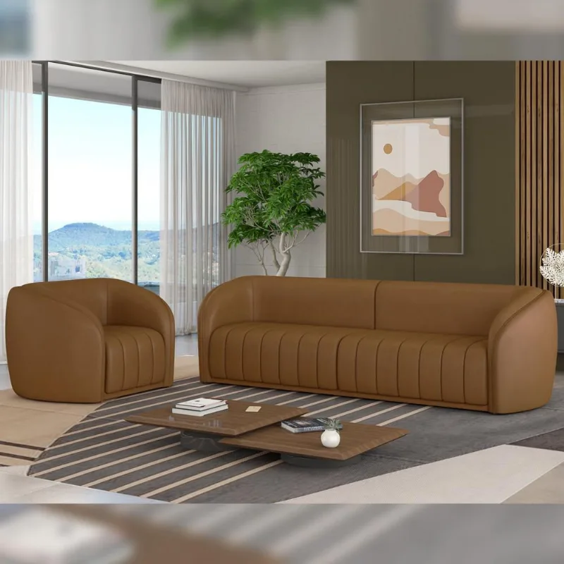 Kit Sofá 04 Lugares Para Sala 252 cm com 02 Poltronas Lazio M03 Couríssimo Whisky - Lyam Decor - Lyam Decor