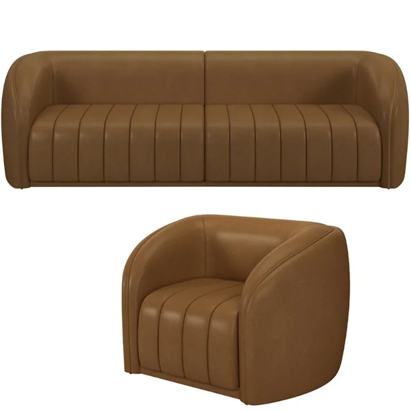 Kit Sofá 4 Lugares Para Sala Estar 252 cm com 01 Poltrona Lazio M03 Couríssimo Whisky - Lyam Decor