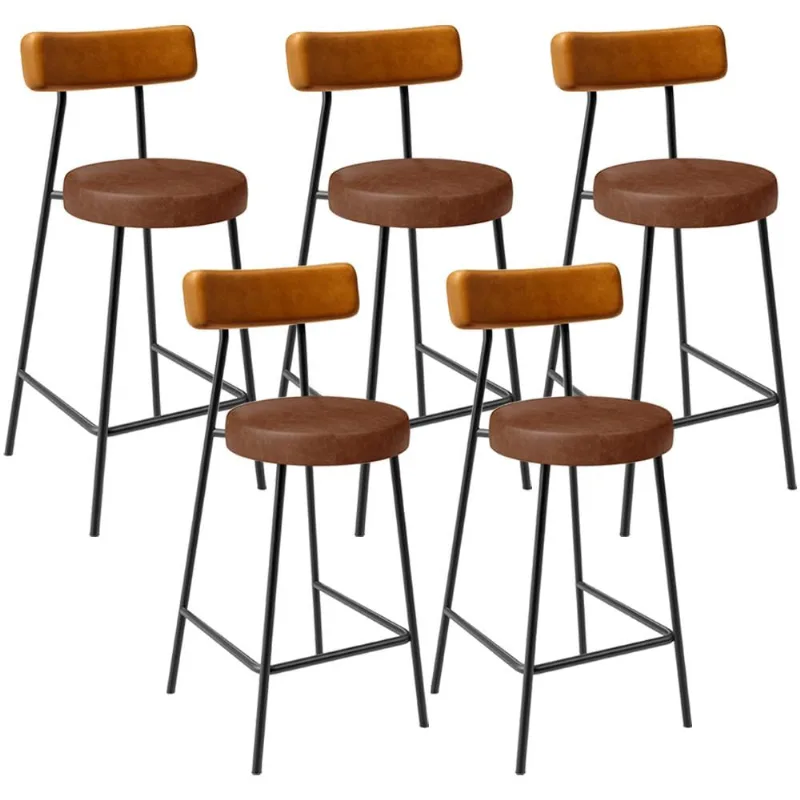 Kit 05 Banquetas Baixa Cozinha Sala Jantar Bancada Milão L02 Couríssimo Whisky Marrom - Lyam Decor