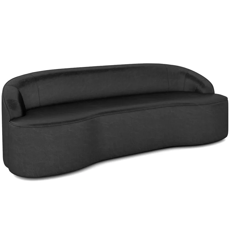 Sofá 3 Lugares Curvo Sala De Estar Living Lótus D02 Couríssimo Preto 180 Cm B-159 - Lyam Decor - Móveis