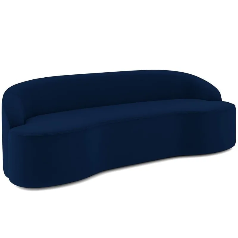 Sofá 4 Lugares Curvo Sala De Estar Living Lótus D02 Veludo Azul Marinho 230 Cm C-304 - Lyam Decor - Móveis