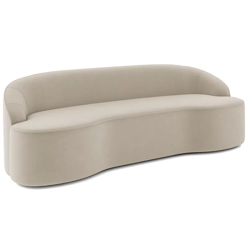 Sofá 4 Lugares Curvo Sala De Estar Living Lótus D02 Veludo Bege 230 Cm C-309 - Lyam Decor - Móveis
