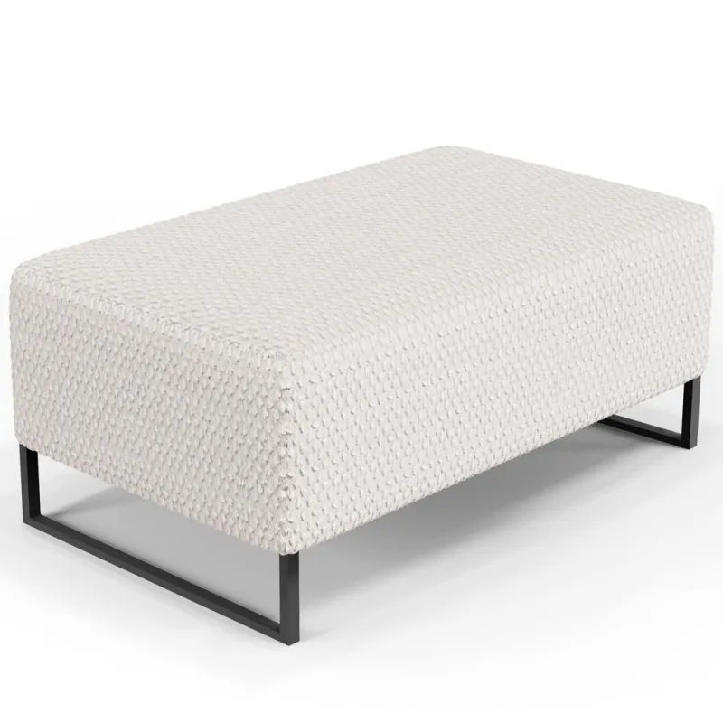 Puff Decorativo Sala De Estar Cléo Base De Ferro Preto 90 cm W01 Bouclê Cru - Lyam - Lyam Decor - Móveis