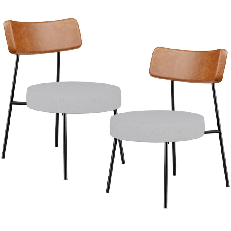 Kit 02 Poltronas Decorativas Sala De Estar Fixa Londres L02 Couríssimo Camel Linho Cinza - Lyam - Lyam Decor