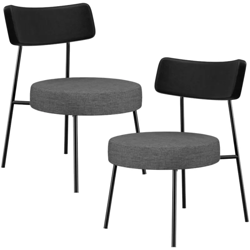 Kit 02 Poltronas Decorativas Sala De Estar Londres L02 Couríssimo Preto Linho Cinza Escuro - Lyam - Lyam Decor - Móveis
