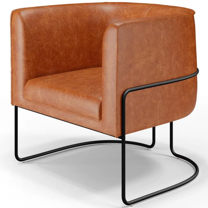 Poltrona Para Sala De Estar Decorativa Fixa Base Aço Preto Betina D02 Couríssimo Camel - Lyam - Lyam Decor - Móveis