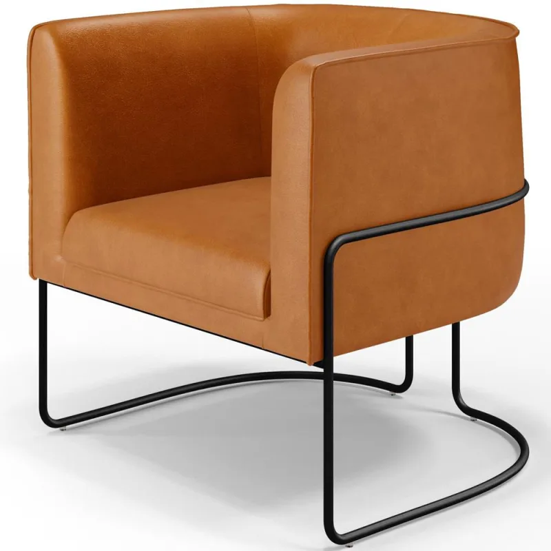 Poltrona Para Sala De Estar Decorativa Fixa Base Aço Preto Betina D02 Couríssimo Whisky - Lyam - Lyam Decor - Móveis