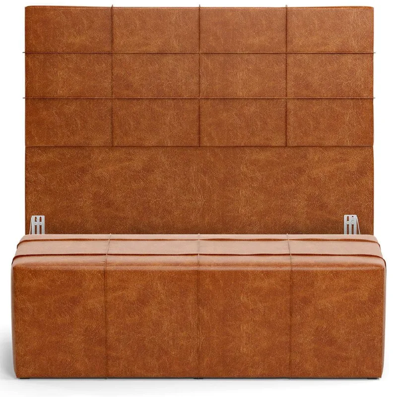 Kit Cabeceira Cama Box Casal 140cm com Calçadeira Roma W01 Couríssimo Camel - Lyam - Lyam Decor