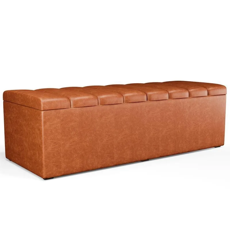 Calçadeira Recamier Baú Para Cama De Casal King Dália 195x50 Cm W01 Couríssimo Camel - Lyam - Não Disponível - Móveis