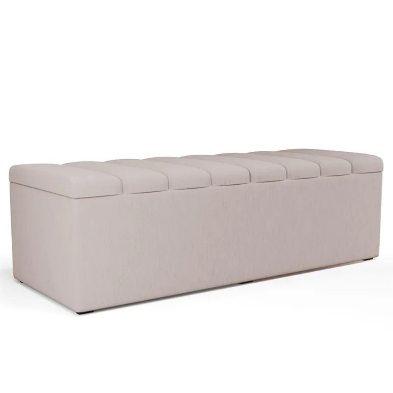 Calçadeira Recamier Baú Para Cama De Casal King Dália 195x50 Cm W01 Linho Cru - Lyam - Não Disponível - Móveis