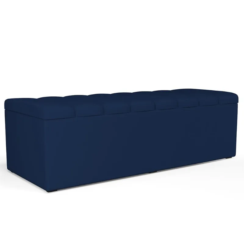 Calçadeira Recamier Baú Para Cama De Casal King Dália 195x50 cm W01 Suede Azul Marinho - Lyam