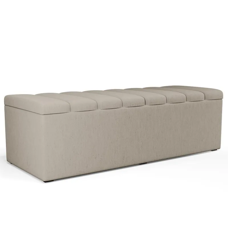 Calçadeira Recamier Baú Dália 195cm para Cama Queen em Linho Bege Estrutura de Madeira - Lyam Decor