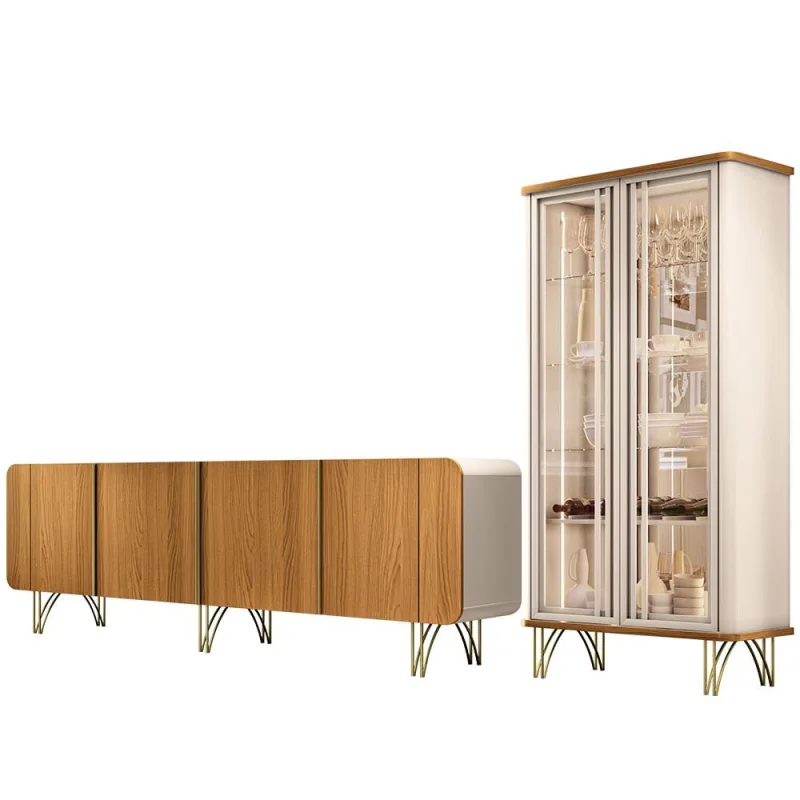 Kit Aparador Buffet Bar Living Santiago com Cristaleira Adega Síria B01 Cinamomo Off White - Lyam - Lyam Decor