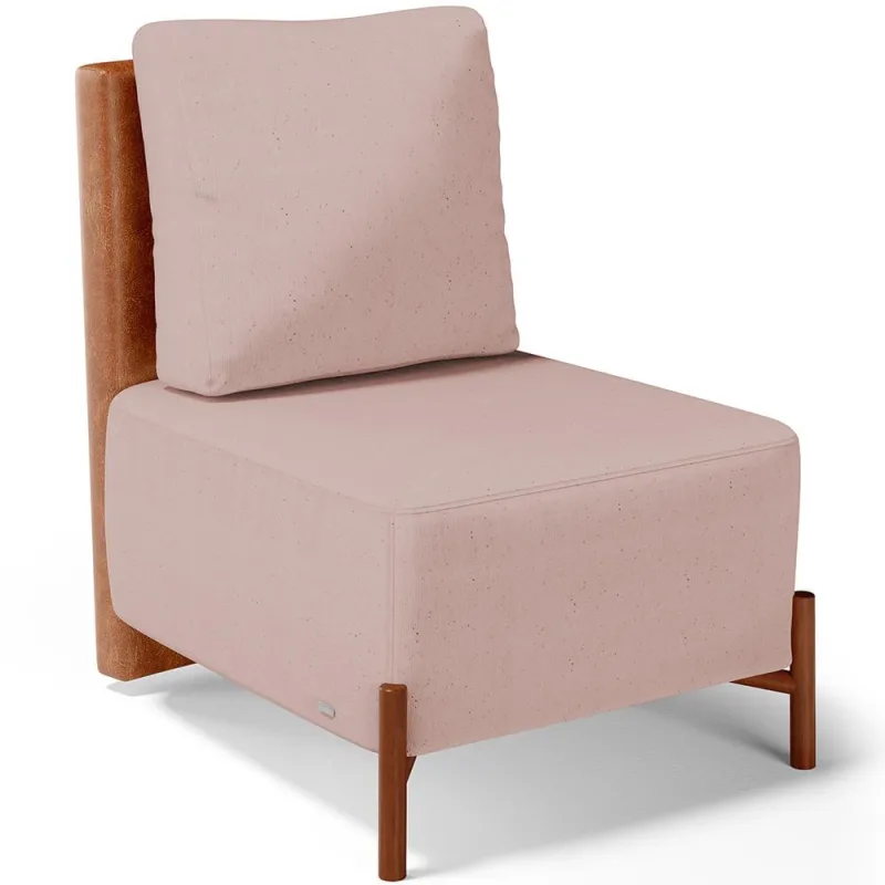Poltrona Decorativa Sala de Estar Living Pés Madeira Hungria L02 Couríssimo Camel Linho Rosê - Lyam - Lyam Decor