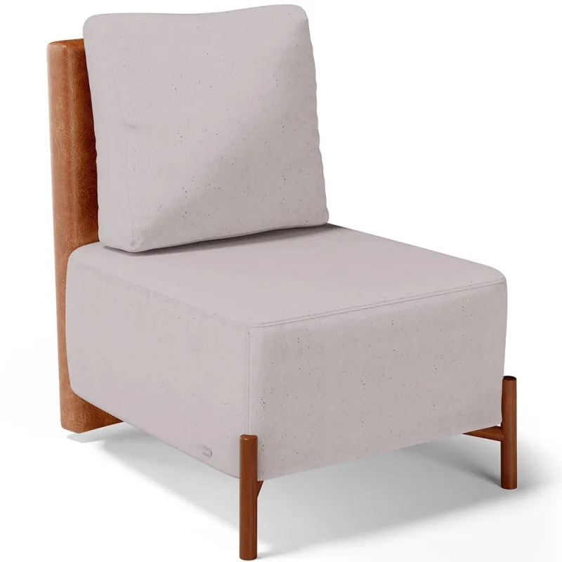 Poltrona Decorativa Sala de Estar Living Pés Madeira Hungria L02 Couríssimo Camel Linho Bege - Lyam - Lyam Decor - Móveis
