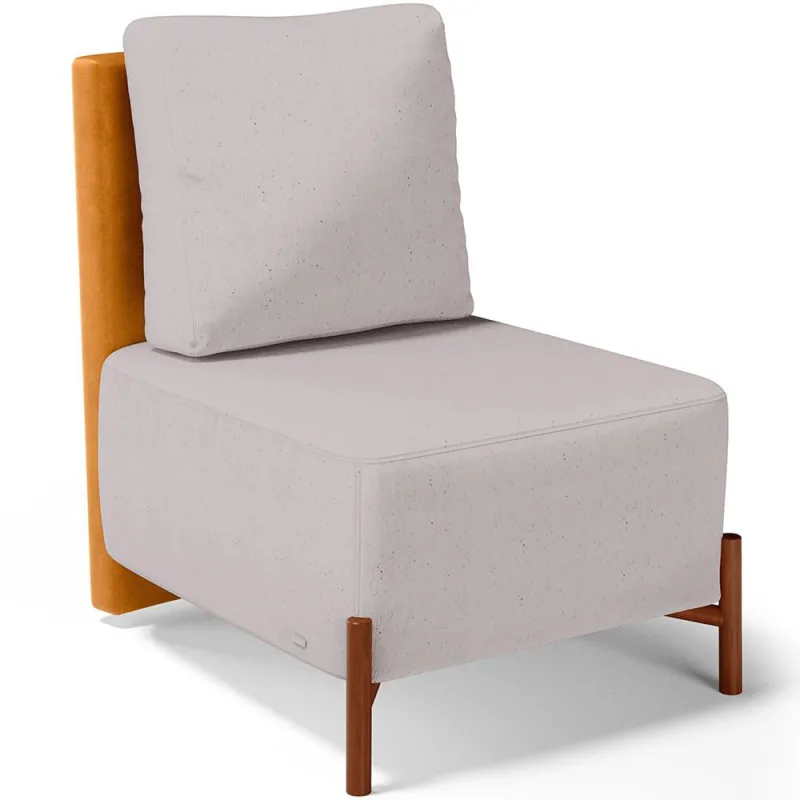 Poltrona Decorativa Sala de Estar Living Pés Madeira Hungria L02 Couríssimo Whisky Linho Bege - Lyam - Lyam Decor - Móveis