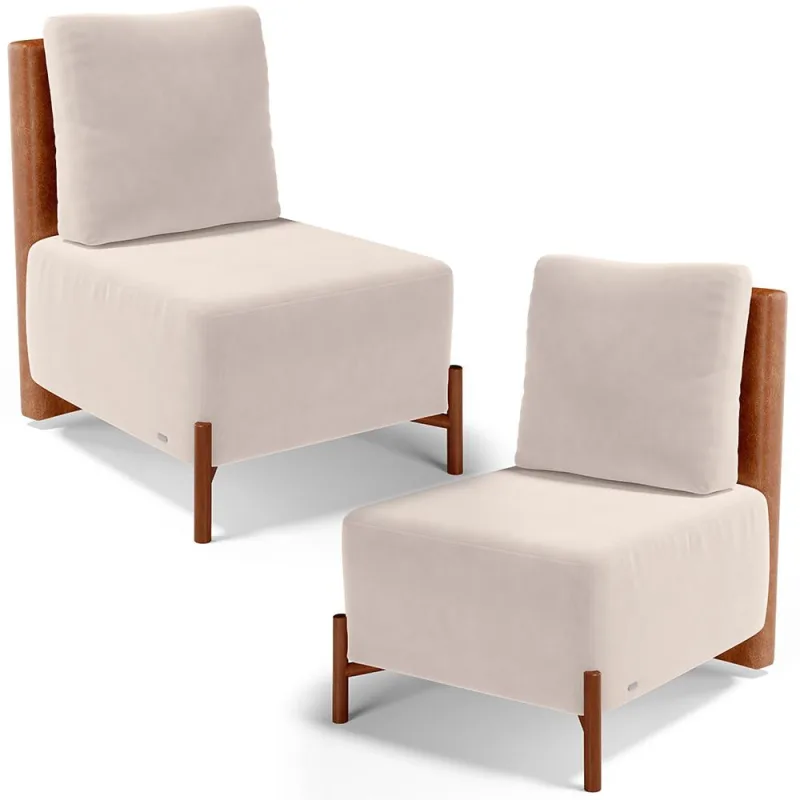 Kit 02 Poltronas Decorativas Sala de Estar Living Hungria L02 Couríssimo Camel Suede Bege - Lyam - Lyam Decor - Móveis