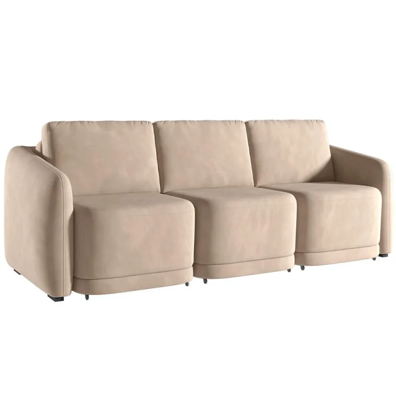 Sofá Cama para Sala de Estar 3 Lugares 246cm Montserrat K01 Veludo Bege - Lyam Decor - Lyam Decor