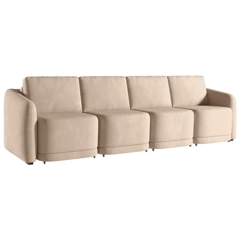 Sofá Cama para Sala de Estar 4 Lugares 356cm Montserrat K01 Veludo Bege - Lyam Decor - Lyam Decor - Móveis