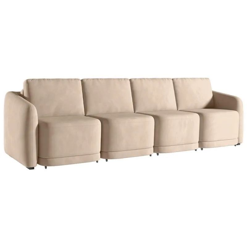 Sofá Cama Para Sala De Estar 5 Lugares 436cm Montserrat K01 Veludo Bege - Lyam Decor - Lyam Decor - Móveis