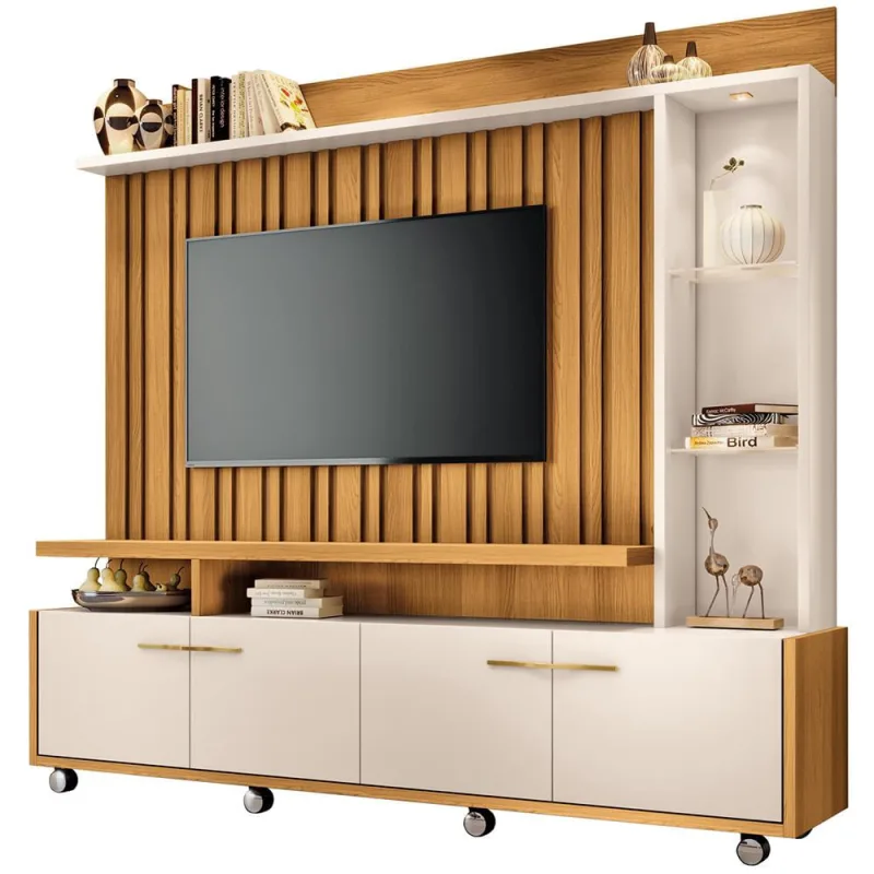 Estante Painel para TV 60 Pol com LED Ian B01 Cinamomo Off White - Lyam Decor - Lyam Decor - Móveis