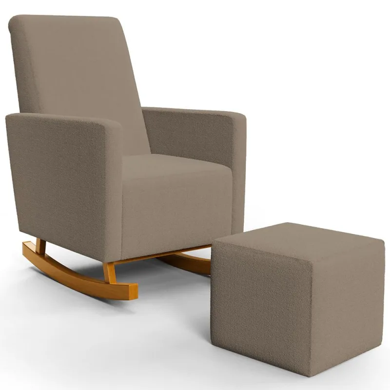 Poltrona de Amamentação com Balanço e Puff Ravena W01 Bouclê Bege - Lyam Decor - Lyam Decor