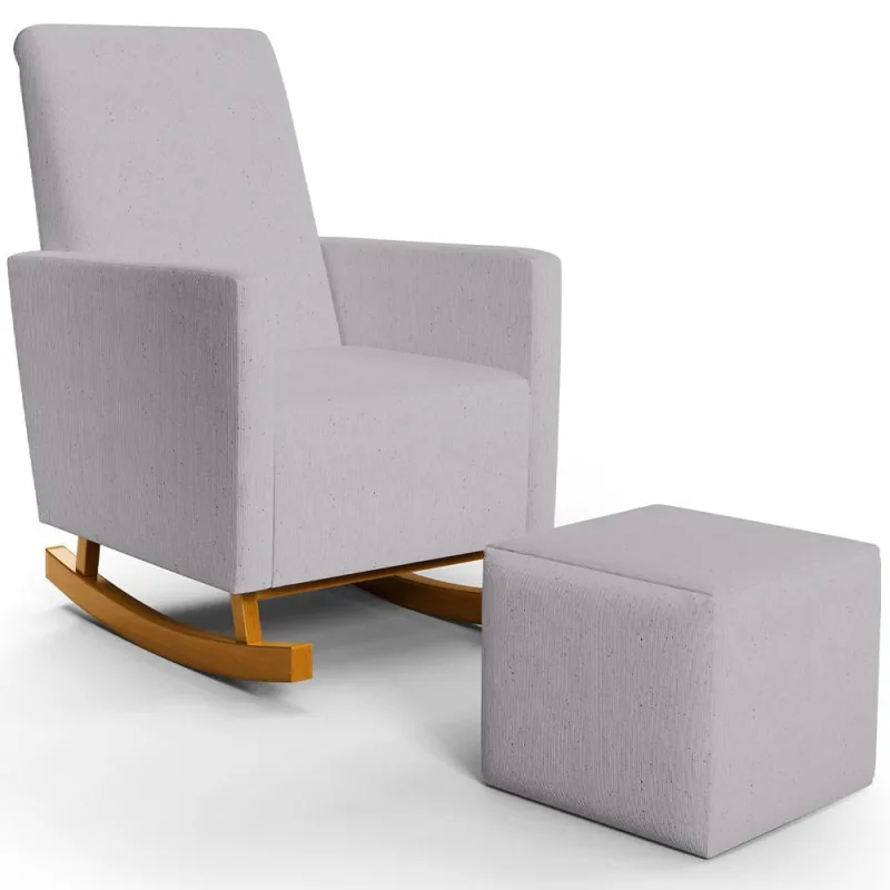 Poltrona de Amamentação com Balanço e Puff Ravena W01 Linho Cinza - Lyam Decor - Lyam Decor - Bebês