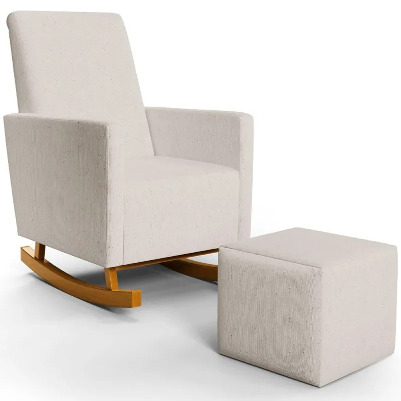 Poltrona de Amamentação com Balanço e Puff Ravena W01 Linho Cru - Lyam Decor - Lyam Decor - Bebês