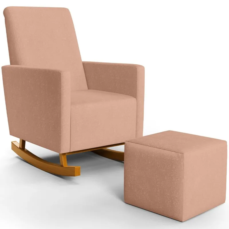 Poltrona de Amamentação com Balanço e Puff Ravena W01 Linho Rosê - Lyam Decor - Lyam Decor