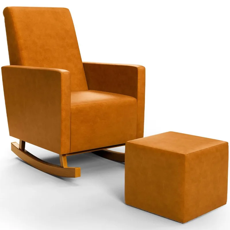 Poltrona de Amamentação com Balanço e Puff Ravena W01 Couríssimo Whisky - Lyam Decor - Lyam Decor - Bebês