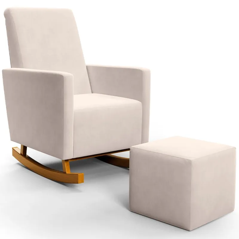 Poltrona de Amamentação com Balanço e Puff Ravena W01 Suede Bege - Lyam Decor - Lyam Decor - Bebês