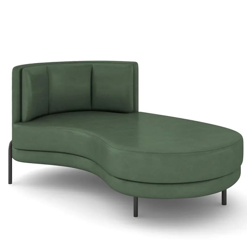 Sofá Chaise Longue Sala de Estar Living Lucca Direito D02 Couríssimo Verde B-89 - Lyam Decor - Lyam Decor - Móveis