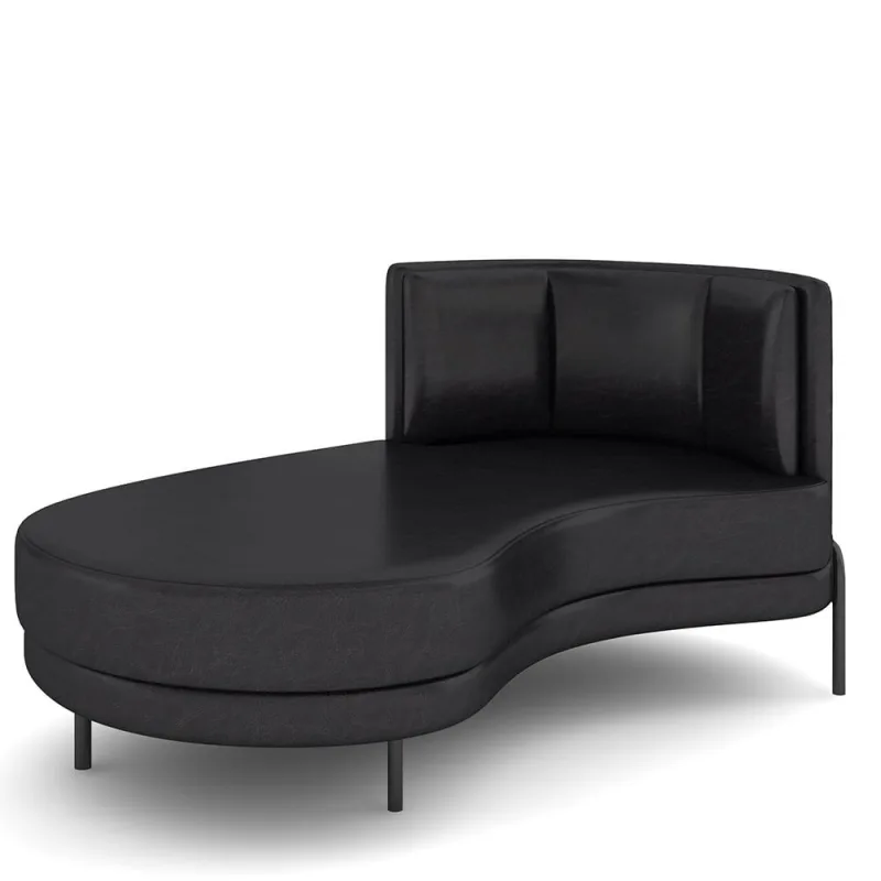 Sofá Chaise Longue Sala de Estar Living Lucca Esquerdo D02 Couríssimo Preto B-159 - Lyam Decor - Lyam Decor - Móveis